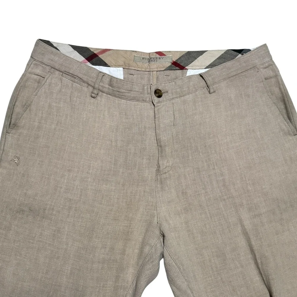 Burberry Brit Tan Straight Pleated Cotton Blend Pants Men's 38 FLAWS (38x31.25)‎